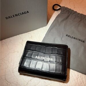 Balenciaga Black Croc Zip Wallet